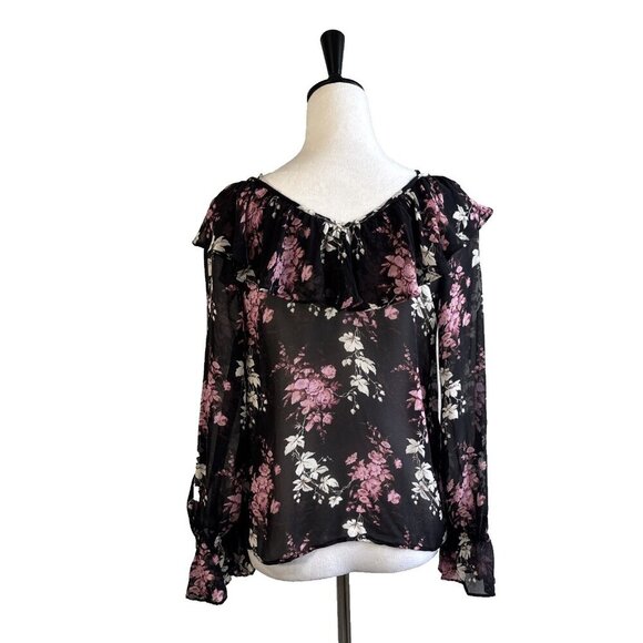 Paige 100% Silk Llara Floral Ruffle Blouse In Mauve Rose Multi Women's Sz XS - Picture 5 of 11